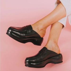 FREE PEOPLE Winston Platform Loafers Black Size 37.5